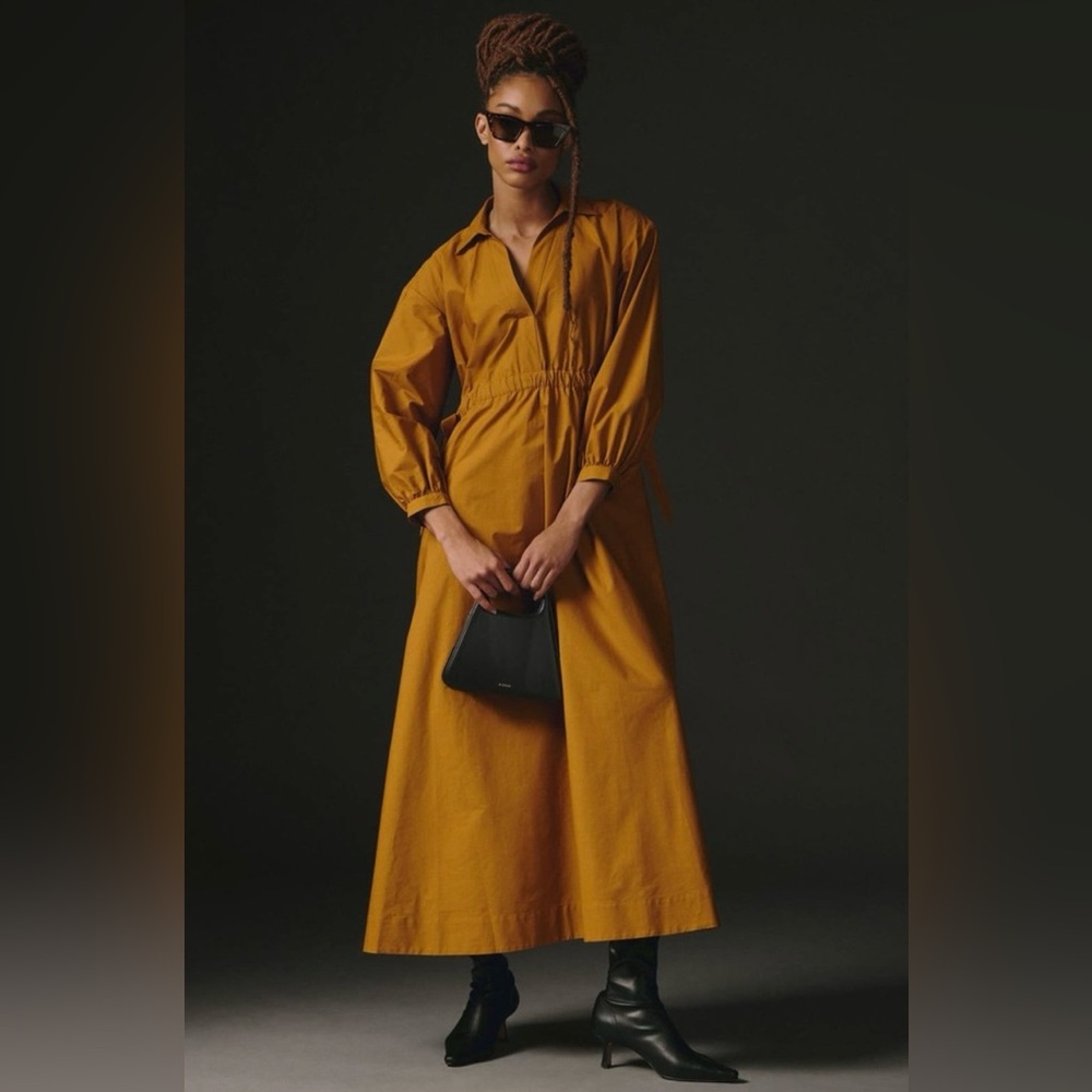 NEW Maeve Cinched Waist Cotton Maxi Shirt Dress Anthropologie Cedar, Medium, NWT - Picture 1 of 15